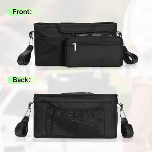 Universal Stroller Organizer Bag, Stroller Caddy with Insulated Cup Holders & Detachable Phone Bag and Shoulder Strap