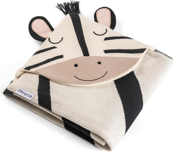 Moyra Collective Hooded Baby Blanket Knitted Cotton | Soft & Breathable Newborn & Infant