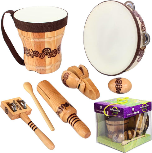 Benelet Wooden Musical Instruments Set for Kids, Percussion Natural Wooden Music Kit with