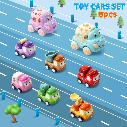 ZHENDUO BLASTER 8 Pack Mini Toy Cars for Toddlers 1-3, Pull Back Friction Powered Truck Toys for Kids