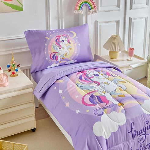 4 Set Set 1 1 1 1 Pieces Toddler Bedding for Girls Purple Unicorn Toddler Bed - Cartoon Stars Rainbow Print Cute
