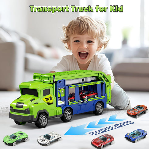3 4 5 6 7 8 3 1 2 Playset 25-in 6 Kids Toys for Years Old Boys, in Carrier Truck Transport Car Toys, Foldable Track