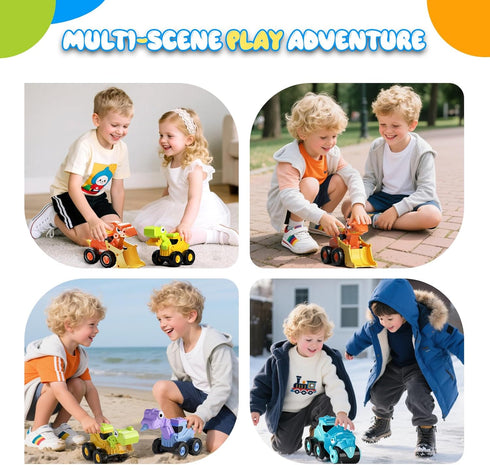 2 3 4 5 Construction Toys for Year Old Boy Kids Toddlers, Press and Go Dino Truck Construction Vehicle Toys Sandbox