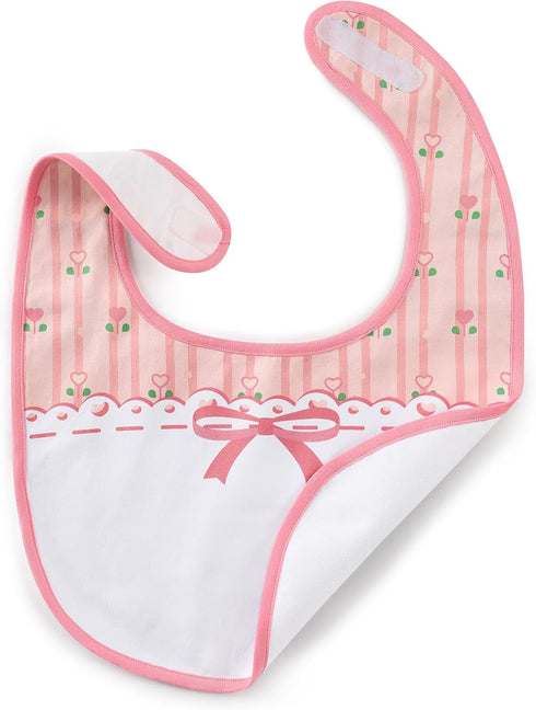 Littleforbig Adult Bib - Cotton Waterproof Babydoll Printed Pink Floral, Adjustable Velcro Closure