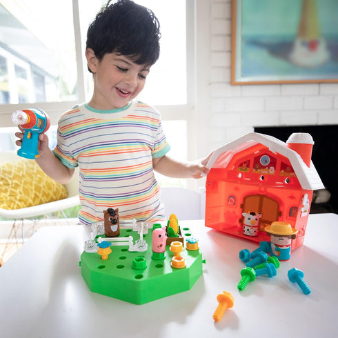 Educational Insights Design & Drill Bolt Buddies Farm Take Apart Toy with Electric Drill for Preschool STEM Learning