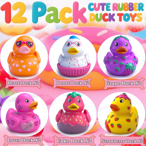 QZPQZP Kids,12PCS Rubber Ducks for Toddler Bath Toys, Baby Pool Bathtub Toys, Assorted Duckies in Bulk for Girls Party