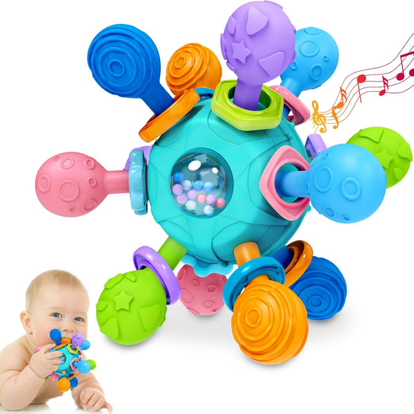 Baby Teething Toys for 0-6 6-12 Months, Montessori Tummy Time Toys for Newborns, Infant Rattles Chew Sensory Toys, Baby