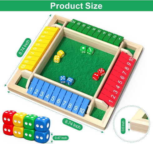 WUAGNCK 2-4 Shut The Box Game Wooden with Dice, Player Math Strategy Game for Adults Kids - Close The Box Board Number