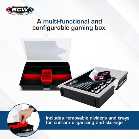 BCW Prime X4 Gaming Box: Playing Card Storage Box for Decks and Game Accessories, Includes Removable Dividers and Dice