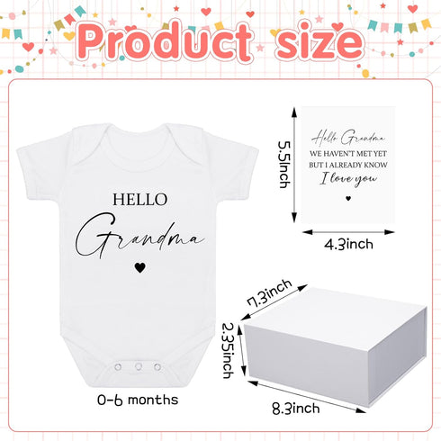 Shyyween 4 Set Pcs Pregnancy Announcement for Grandma, Hello Grandma Baby Bodysuit, Hello Grandma Pregnancy Reveal Card