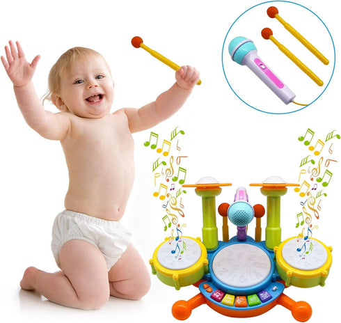 Set Drum for Toddlers, Kids Musical Instruments, Toys for Boy Birthday Gifts, Electric Drum Kit for Babies Boy Girl