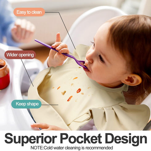 3 JaGely Pcs Baby Food Bib for Eating Waterproof Washable Toddler Bib Soft Feeding Apron with Food Catcher for Toddler
