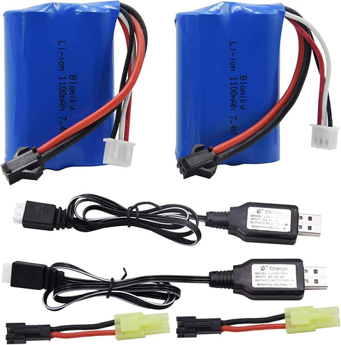 Blomiky 2 Pack 7.4V 1100mAh 8.51Wh Li-ion Rechargeable Battery with SM-2P Plug