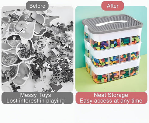 1 Toys Organizer Storage Case for Lego Box Kids Toy Stackable Building Blocks with Lids Bins Adjustable Lego Storage