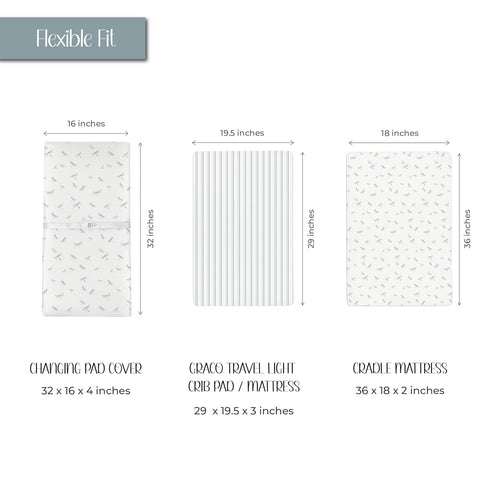 Set Changing Pad Cover and Crib Sheet Bundle (Blue Dragonflies + Stripes Print)