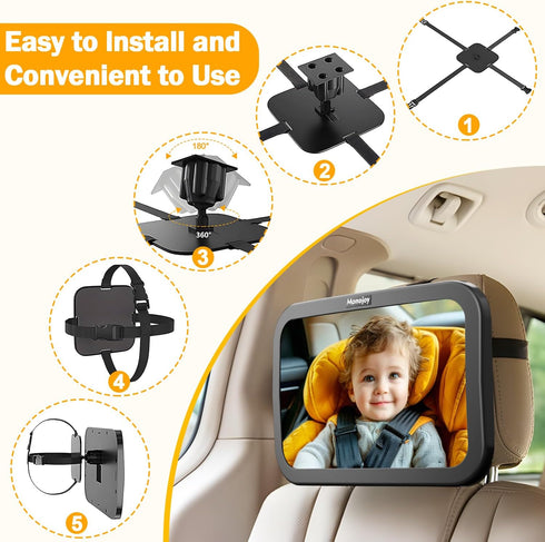 360 11.8 7.25 MONOJOY Baby Car Mirror Travel Car-Seat Infant Mirrors Safety Kids Rear View for Rear Facing with Wide