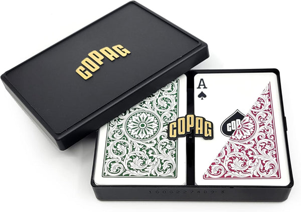 Copag 1546 Design 100% Plastic Playing Cards, Bridge Size Green/Burgundy (1 Set)
