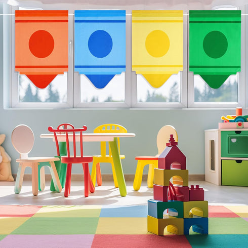 Cosblank 8 8 (36 24 Inches) Rainbow School Curtains - Pcs Cartoon Crayon Classroom Decor for Back to School and First