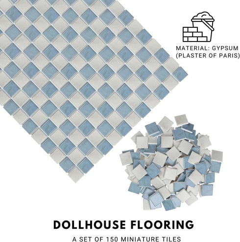 REDUCIO! 150 1:12 pcs, Dollhouse Flooring, Scale Doll House Tiles, Miniature Checkerboard Floor, (Blue and Soft Grey)