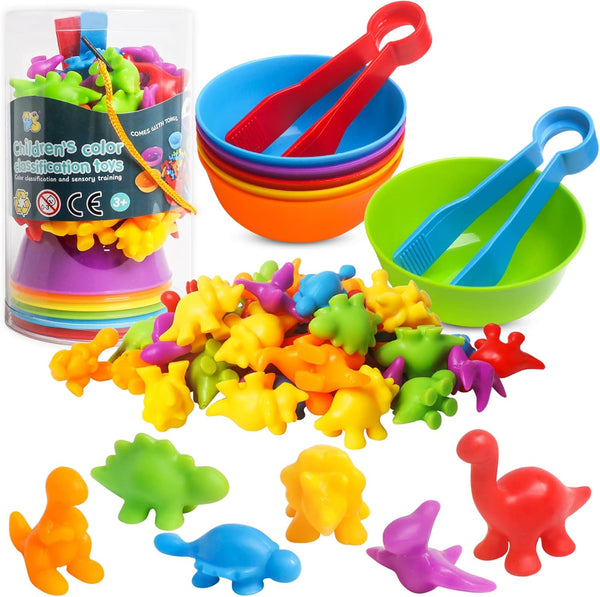 Counting Dinosaurs Toys Matching Games, Sorting Bowls for Kids Toddler Learning Activities, Montessori Fine Motor Skills