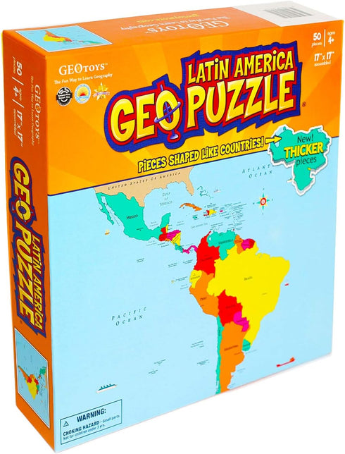 GeoToys GeoPuzzle Latin America - 50 Piece Geography Jigsaw Puzzle for Kids, Jumbo Size, Ages 4 and Up