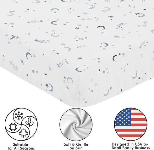 Sweet Jojo Designs Fitted Baby Crib Sheets (Blue Moon and Stars) for Girls and Boys, Infant Nursery, Toddler Room