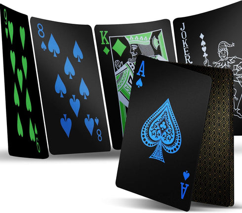 INTEGEAR 2 Decks Plastic Playing Cards - Premium Waterproof Black Playing Poker Cards for Adults
