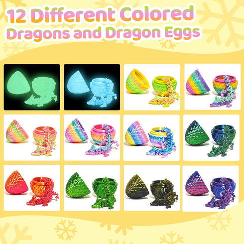 KVERM 12PCS 3D 3D Printed Easter Eggs with Dragons Inside, Easter Surprise Dragon Eggs, Printed Animals, Easter Basket