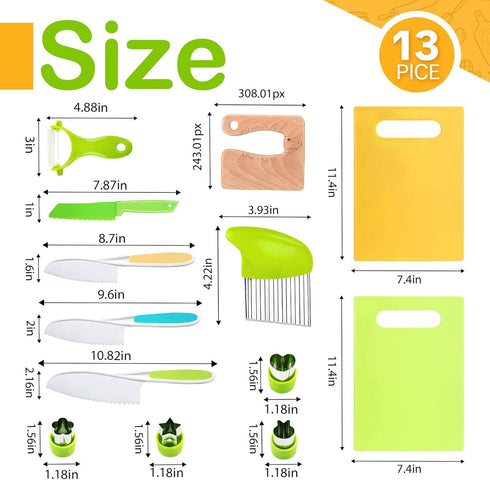 YONSEN 13PCS Set- Set 3-12 Toddler Knife Kids Knifes for Real Cooking,Montessori Toy Safe Kitchen Knife for Toddler