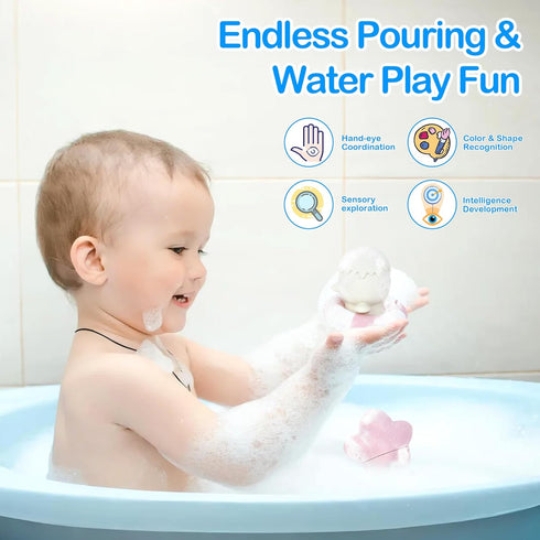 1-3, 12 6-12 MCGMITT Baby Bath Toys for Kids Ages PCS Silicone Mold Free Bathtub Toys for Months, Soft Stacking Cups