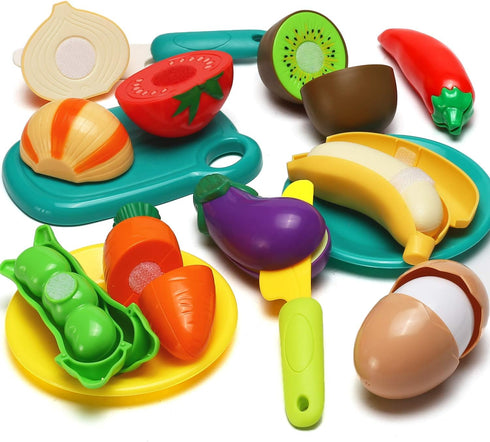 70 PCS Cutting Play Food Toy for Kids Kitchen, Pretend Fruit &Vegetables Accessories with Shopping Storage Basket
