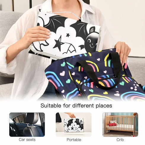 BOESI Halloween Ghosts and Bats Portable Changing Pad, Baby Changing Pad, Waterproof Diaper Changing Travel Bag