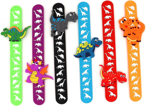 Dinosaur Slap Bracelets for Kids - 6 Pack Party Favors for Boys & Girls Dinosaur Theme Supplies