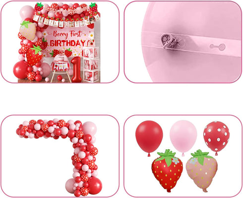 Gertaryo 1st Berry Baby Girl Birthday Decor, Strawberry First Birthday Decorations for Girls with Balloon Arch, Party