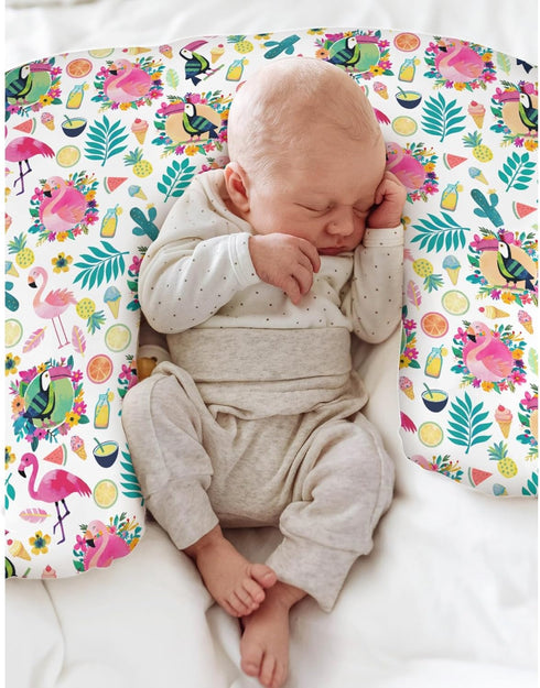 Summer Pink Flamingo Toucan Tropical Fruits Baby Nursing Pillow Covers for Boy Girl Colorful Birds Leaves Nursing