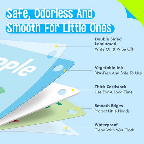 50 PCS Kid First Cognitive Flashcards, Double Sided Colorful Cards for Pre-K Learning Tool