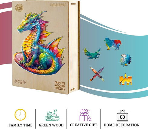 Wooden Jigsaw Puzzles for Adults - Unique Dragon Shape Wood Cut Puzzles, Birthday Gifts for Family Friends