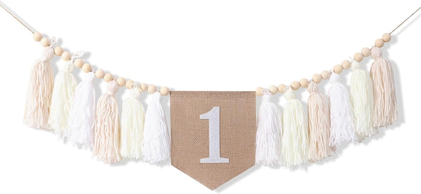 1st Birthday High Chair Banner - White Tassel Theme Banner For Girl