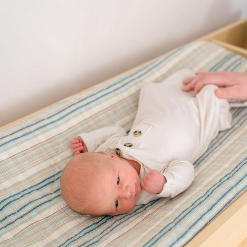 Crane Baby Change Pad Cover, Charlie Farmhouse Quilted Striped Changing Pad Cover, Neutral Changing Mat Cover