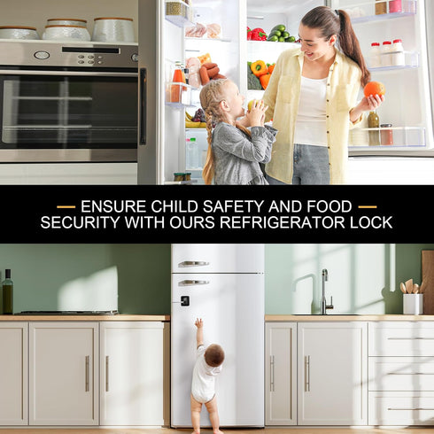Fridge Lock, 2PCS Upgraded Refrigerator Lock for Freezer, Cabinets, Durable ABS with Adhesive Backing, Easy Install
