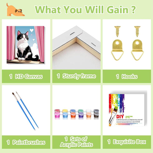 ajepon 6-8 8X8inch Cat Paint by Numbers Kit for Kids with Frame - Cute Cat Paint by Number for Kids, Cats Kid Painting