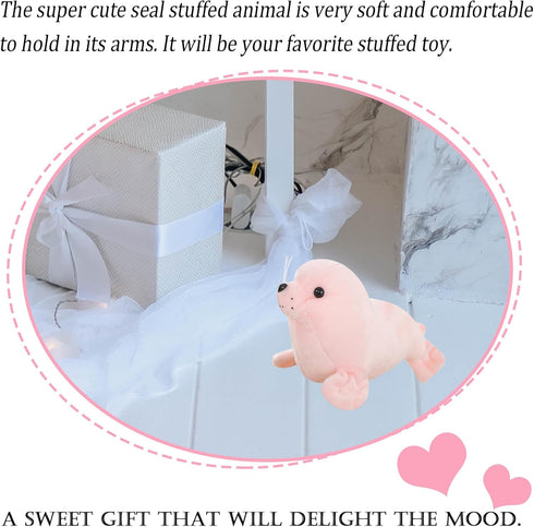 Seal Plush Stuffed Animal Pink Cute Seal Toy Pillow Kawaii Doll for Kids, 9 inch