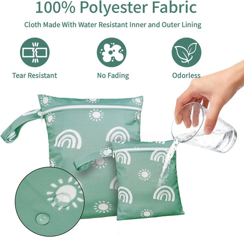 CoolaPeach 2 Pcs Wet Bags Waterproof Reusable Zippered Pocket Cloth Diaper Wet Dry Bags for Travel Beach Pool Swim