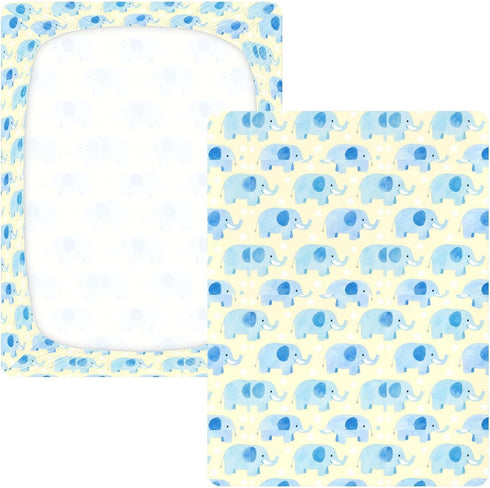 miaozhen 1 Pack 52x28 Cotton Crib Sheets for Baby Boys Girls Soft Comfy Cute Animal Blue Elephants Crib Mattress Sheet