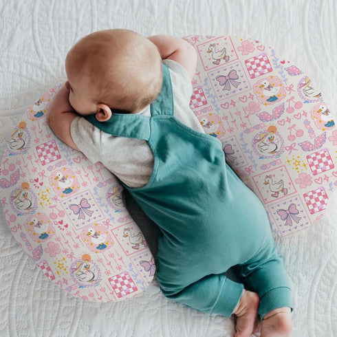 Pastel Pink Geese Bows Floral Baby Nursing Pillow Covers for Boy Girl Cute Ducks Bows Love Nursery Pillowcase