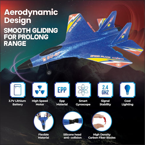 Generic 2.4Ghz 2 Su-27 RC Plane Remote Control RTF Jet- Channel Anti-Fall Aircraft - Easy to Fly Glider with Gyro