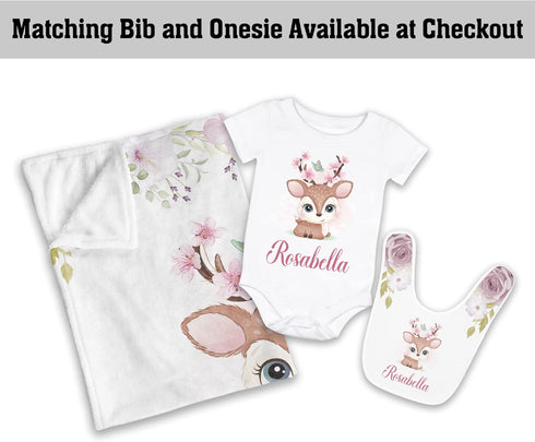AVIClothes 30inchx40inch, Customized Baby Girl Blanket, Personalized Baby Girl Deer Blankets - Baby Blanket with Name