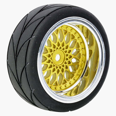 4PCS/Set 64mm Rubber Tires & Plating Plastic Wheels Rims for 1/10 RC On-Road Touring Car Racing (Gold, Offset 9mm)