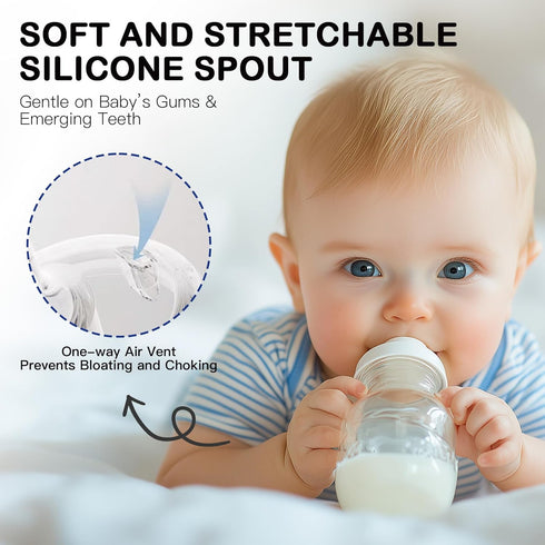 Giftophilia Set 3 Sippy Cup Conversion Kit for Lansinoh Baby Bottles, Soft Straw Top and Weighted Straw Transition Kit