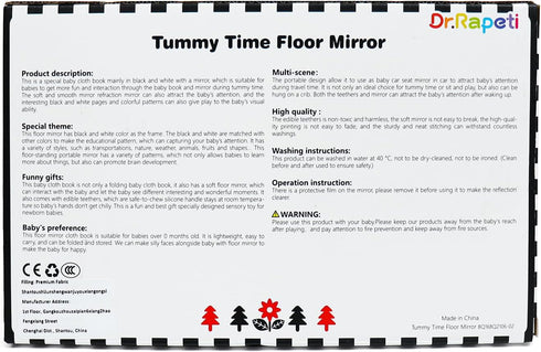 Dr.Rapeti Tummy Time Floor Mirror - Black and White High Contrast Baby Toy with Teethers, Washable & Non-Toxic